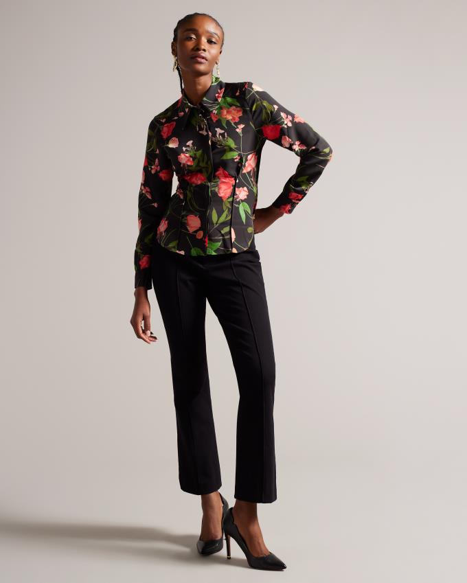 Chemises Ted Baker Floral Satin With Exposed Seams Noir Femme | FDA-95780631